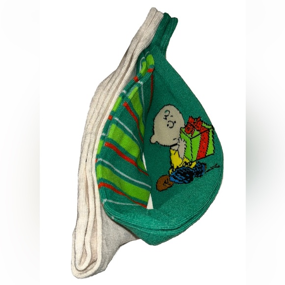 Peanuts Charlie Brown Snoopy Woodstock Crew Socks 1Pair Men 6-12 Green Christmas - Picture 7 of 11